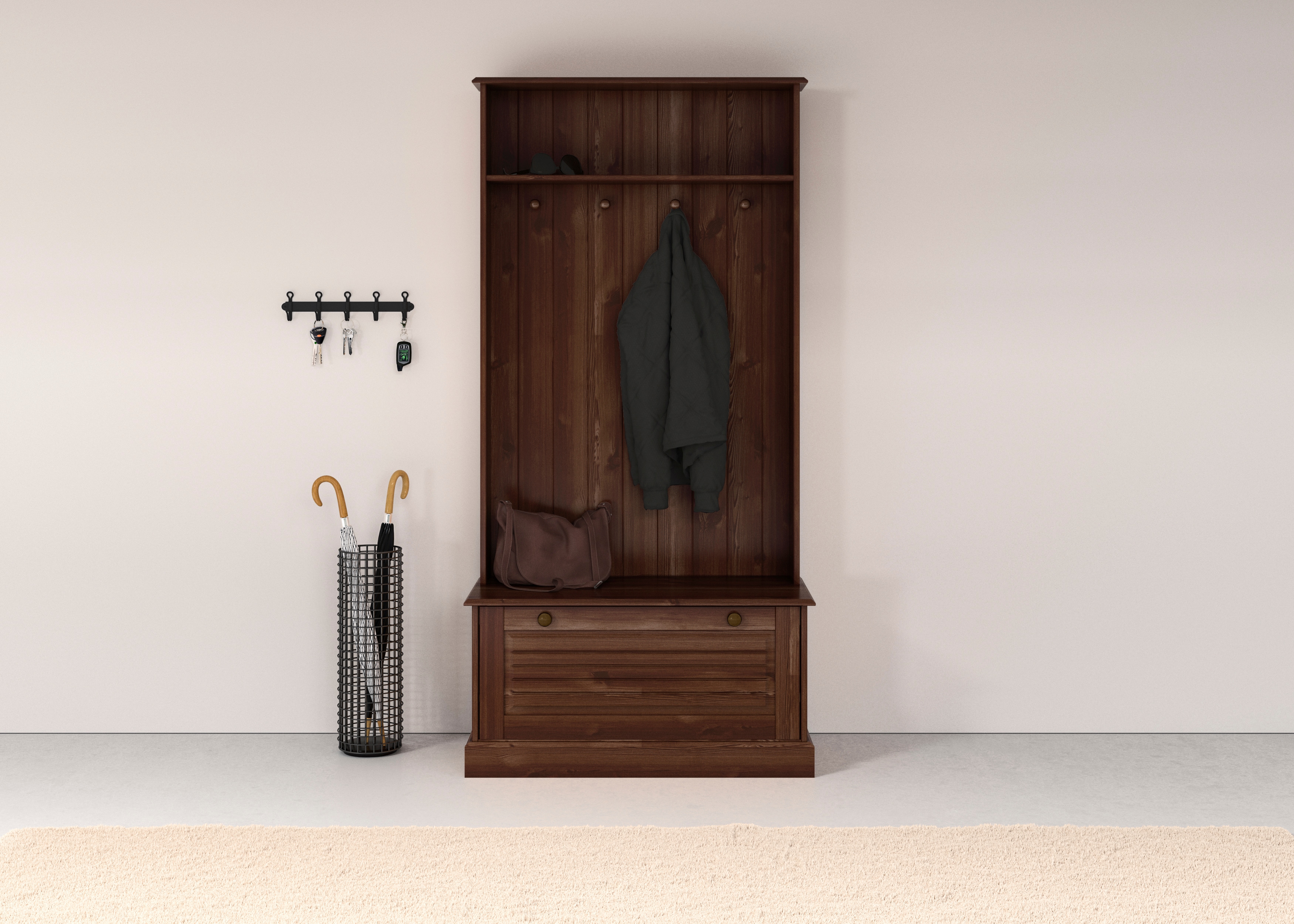 Kompaktgarderobe OTTO HOME "Liotta", braun, B:89cm H:180cm T:42cm, Massivholz, Schränke, Mit einer Klappe und 4 Kleiderhacken