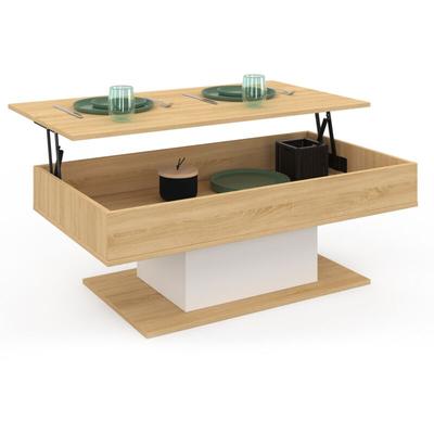 Idmarket - Niedriger Tisch mit rechteckiger Klappplatte eden aus Holz und Weiß Image