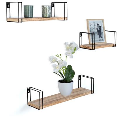 3er-Set Wandregale lily aus Holz und Metall im Industriedesign Image