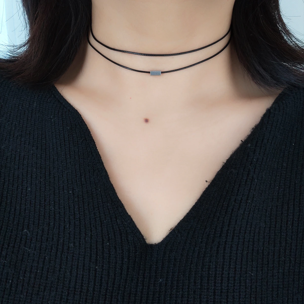 Simple rétro noir cire corde double collier ras du cou collier ras du cou accessoires pour femmes accessoires ornements