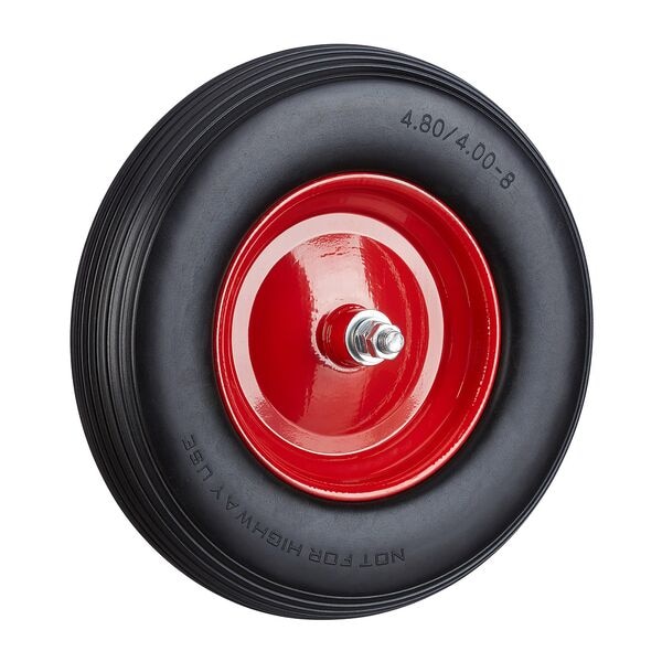 relaxdays Schubkarrenrad aus Vollgummi mit Achse schwarz-rot rot Image