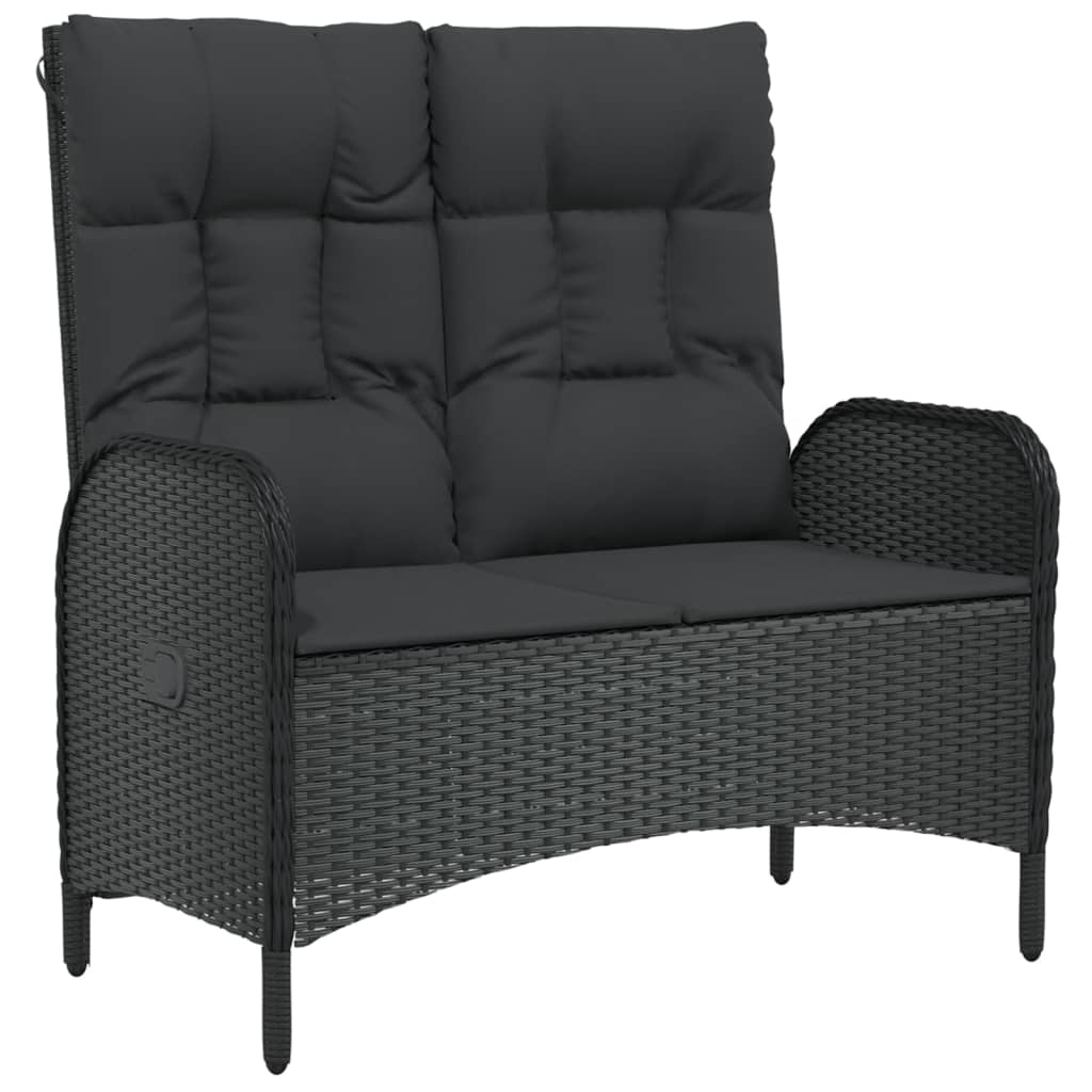 vidaXL Gartenbank mit Liegefunktion & Kissen 107cm Poly Rattan Schwarz Image