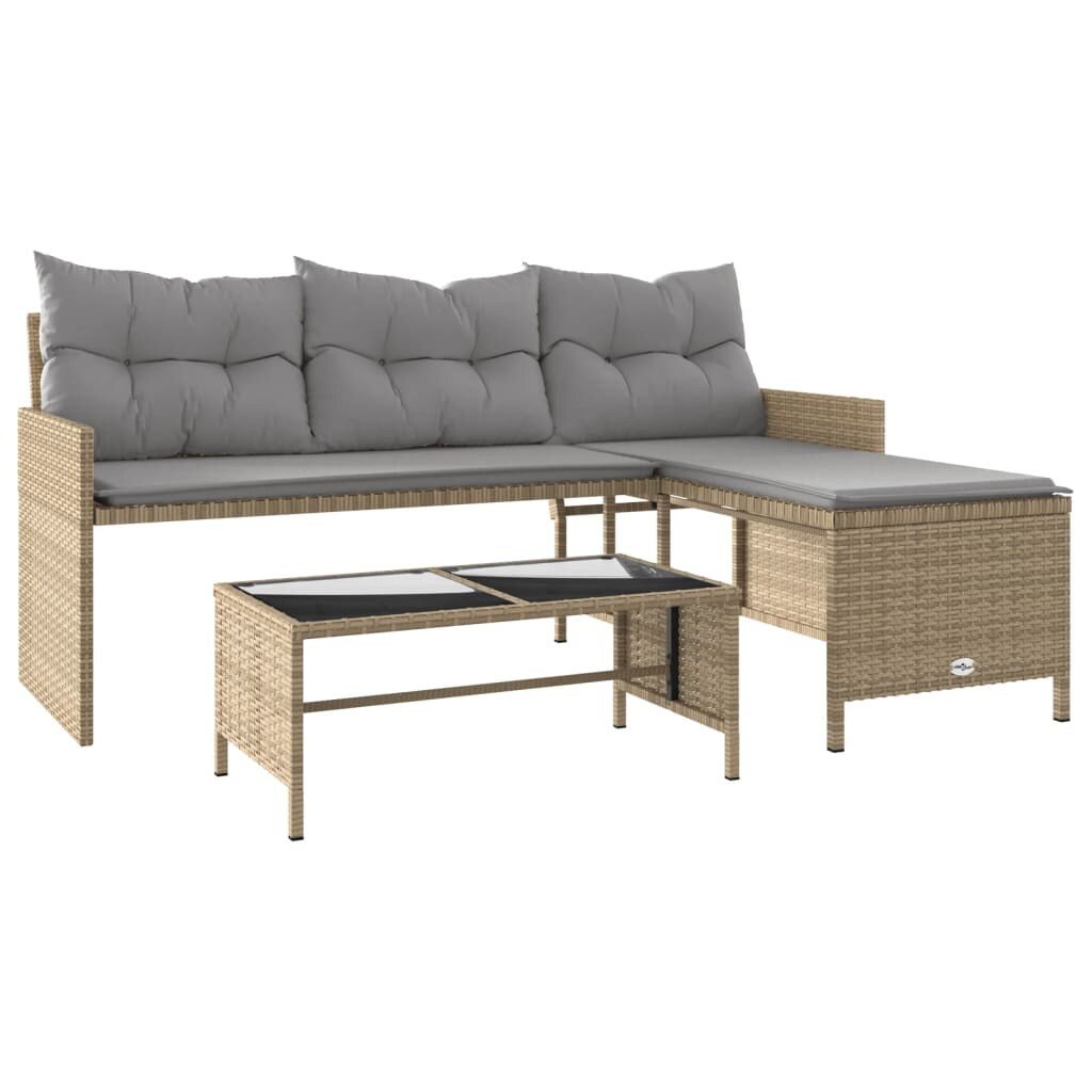 vidaXL Gartensofa in L-Form mit Tisch und Kissen Beige Poly Rattan Image
