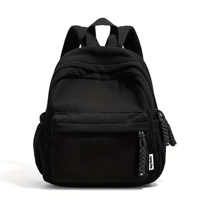 TEMU Trendy, Chic Corduroy Women's Backpack - Lightweight, Adjustable Straps, Zip Closure - Versatile For Travel & - In Khaki, Light Grey, Yellow, Black Image
