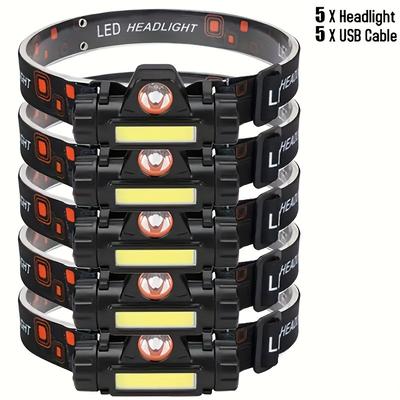 TEMU 1-5pcs Source Rechargeable Headlamp, Cob+, Usb Fast Charging, With Magnetic Absorption, Lightweight And Compact, Suitable For Home Backup, Outdoor Work, Emergency Use Image