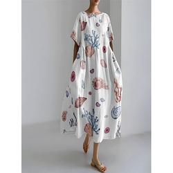 Femme Robe mi-longue Robe d'été Rétro Vintage Manche dolman Intérieur du quotidien Rendez-vous Ample Graphic Manche Courte Col Ras du Cou Noir Jaune Bleu Marron Eté