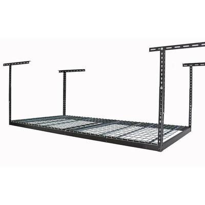 MonsterRAX 4' x 8' Overhead Garage Storage Rack With 8 Hooks, Hammertone / 24" - 45" Drop / 5x Bins (Red)