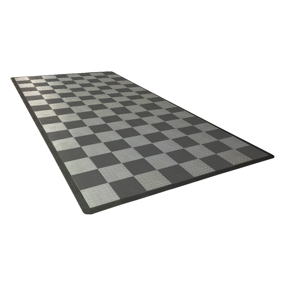 Swisstrax Single Car Garage Floor Mat In Diamondtrax Home Tiles (Checkered - Grey, Silver)