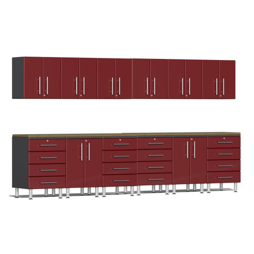 Ulti-MATE Garage Workbench With Drawers, 14-Piece With Bamboo Worktop, Ruby Red