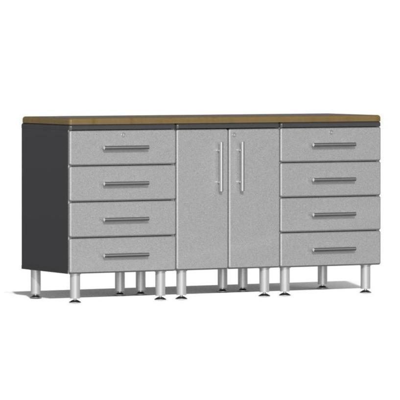 Ulti-MATE Garage Workbench With Drawers, 4-Piece With 2X Drawer Cabinets, Stardust Silver