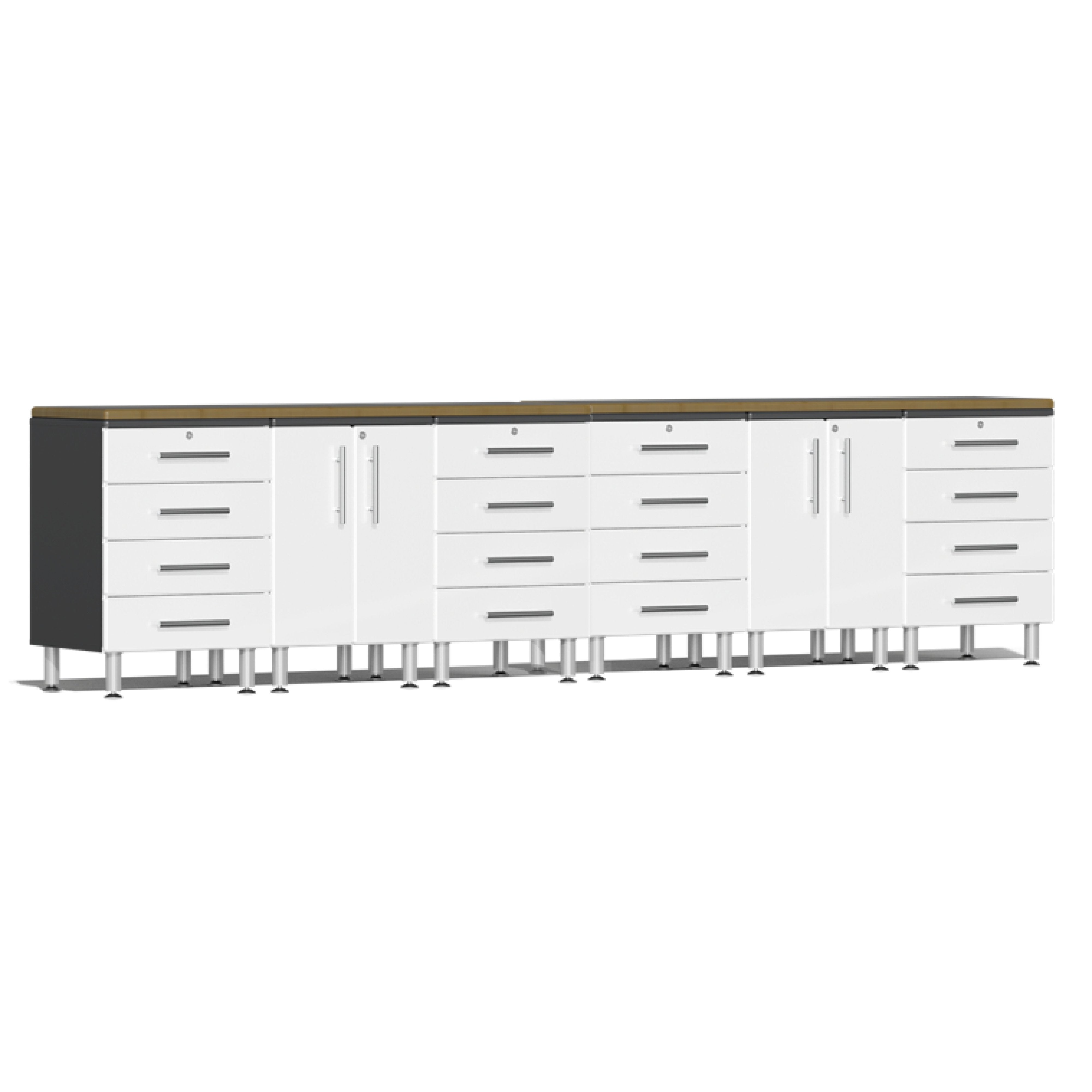 Ulti-MATE Garage Workbench With Drawers, 8-Piece Set With Bamboo Worktop, Starfire White