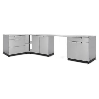 Newage Products Outdoor Kitchen Cabinets Stainless Steel 6-Piece Set With 90° Corner Shelf, Countertops + Covers