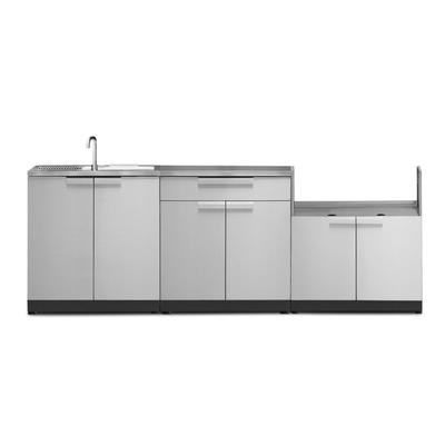 Newage Products Outdoor Kitchen Cabinets Classic Stainless Steel 4-Piece Set With Sink Cabinet, Countertops + Covers