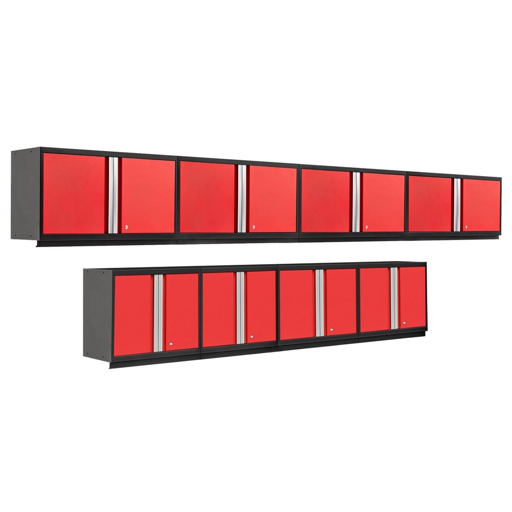 Newage Products Pro 3.0 Series 8-Piece Wall Storage System (4X 28, 4X 42), Red