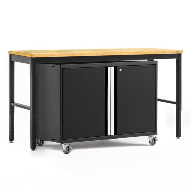 Newage Products Pro 3.0 Series Black 42 Base Cabinet And Workbench With Worktop, Bamboo Worktop