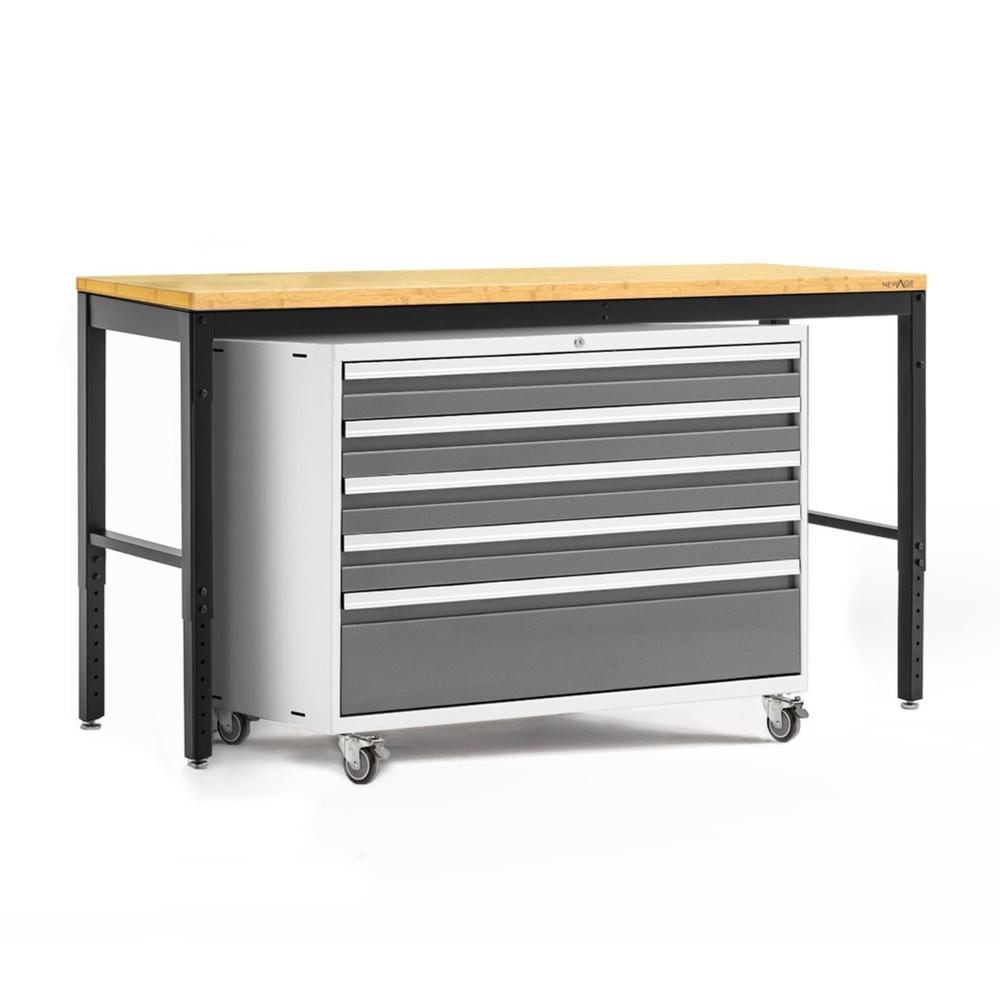 Newage Products Pro 3.0 Series 42 Tool Cabinet And 84 Workbench With Worktop, Platinum / Bamboo Worktop