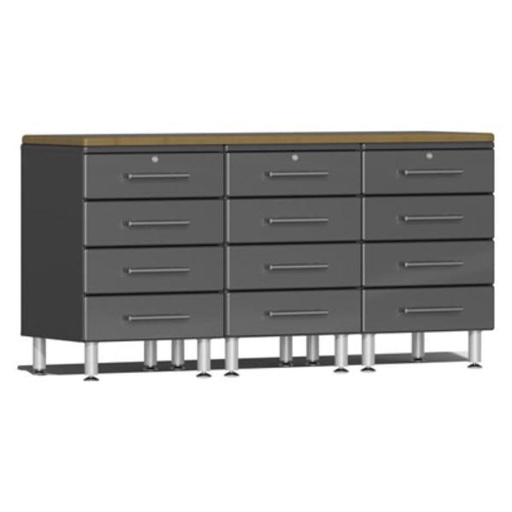 Ulti-MATE Garage Workbench With Drawers, 4-Piece With Bamboo Worktop, Grey