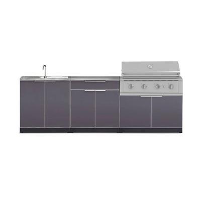 Newage Products Outdoor Kitchen Aluminum 5-Piece Cabinet Set with Bar, Grill, Sink Cabinet, Performance Grill, and Countertop, 40 / Natural Gas (NG)