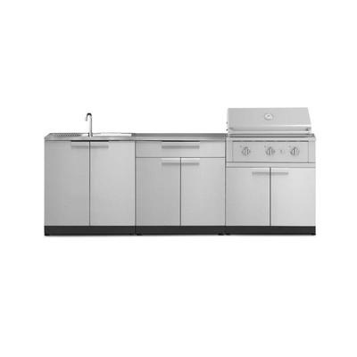 Newage Products Outdoor Kitchen Stainless Steel 5-Piece Cabinet Set with Bar, Sink, Grill Cabinet, Performance Grill, and Countertop, 33 / Natural Gas (NG)