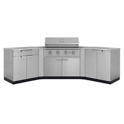 Newage Products Outdoor Kitchen Stainless Steel 7-Piece Cabinet Set with 2 Door, Bar, Corner, Grill Cabinet, Performance Grill, and Countertops, 40 / Liquefied Propane (LP)