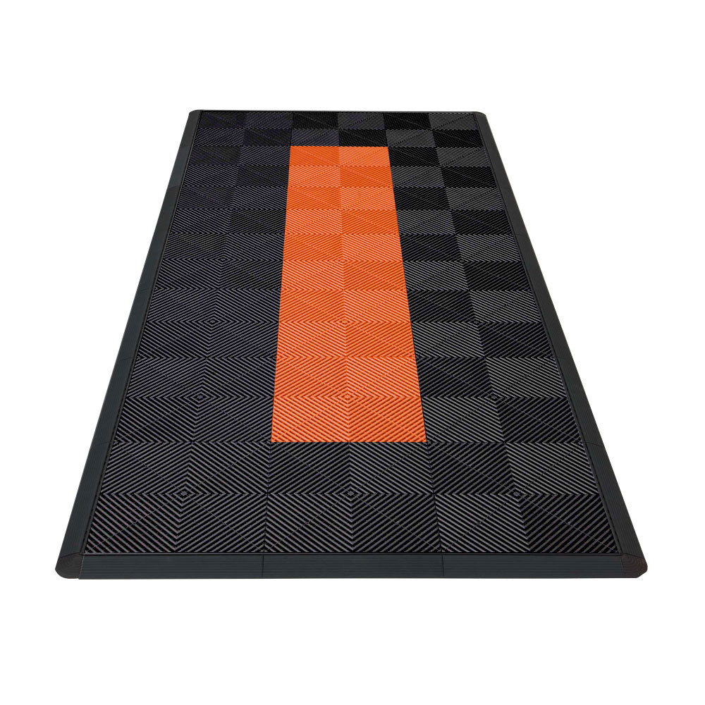 Swisstrax Motorcycle Garage Floor Mat In Ribtrax Pro Tiles (Runner - Black, Orange)