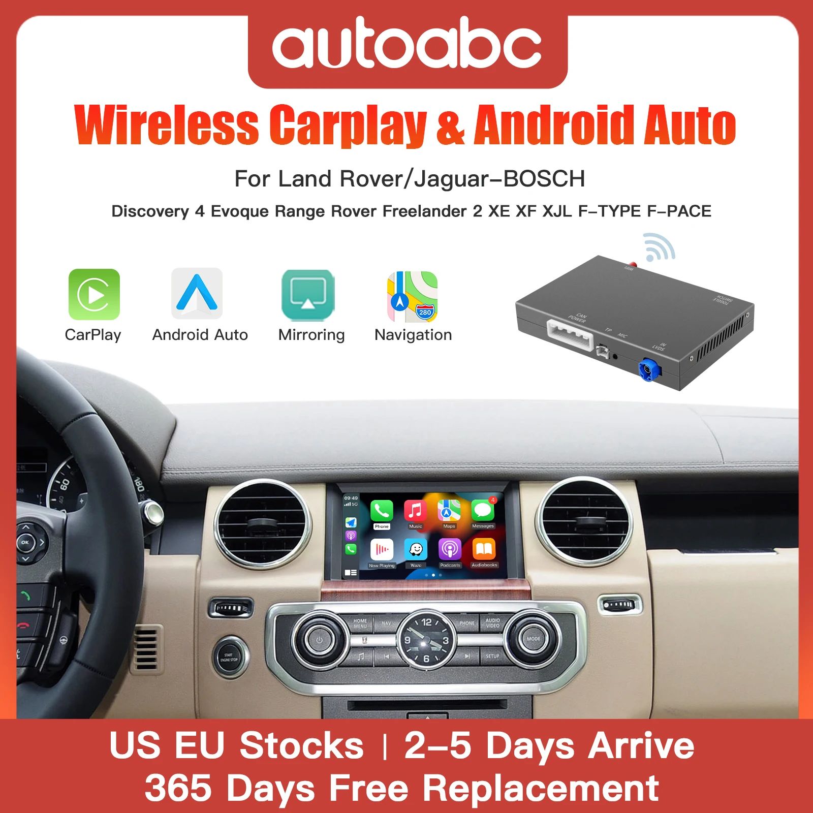 AUTOABC Drahtloses Carplay Android Auto für Land Rover Jaguar Bosch Discovery 4 Aurora Freelander 2 XE XF XJ Airplay Image