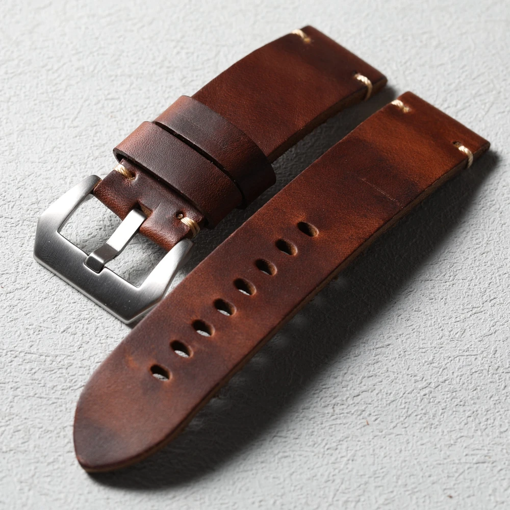 Hauptschicht-Rindslederarmband, handgefertigtes italienisches Lederarmband 20 mm, 22 mm, 24 mm, 26 mm, kein Zwischenschicht-High-End-Lederarmband Image