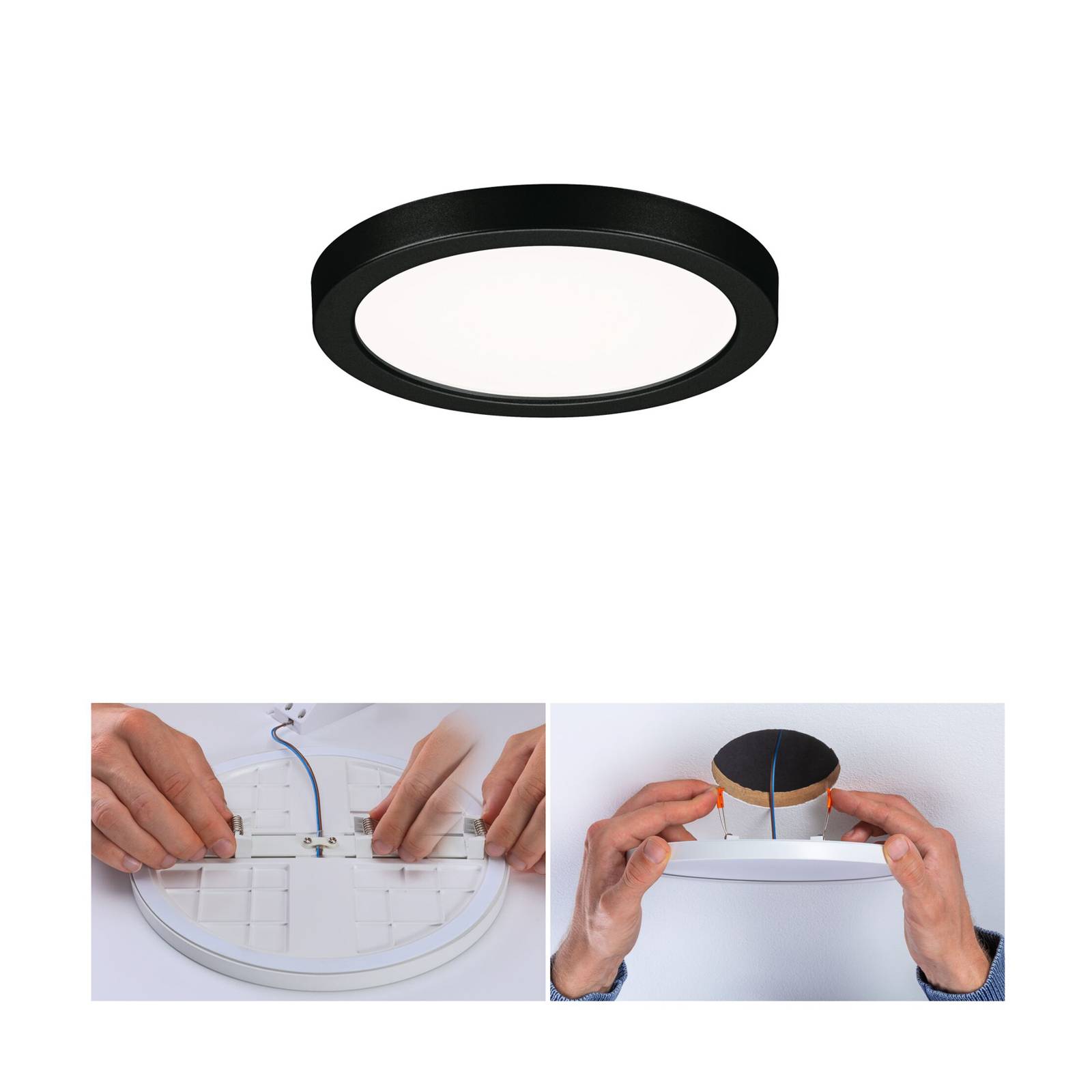 Paulmann Areo LED-Panel rund schwarz 4000K Ø11,8cm VariFit, schwarz, für Badezimmer, Kunststoff, Modern