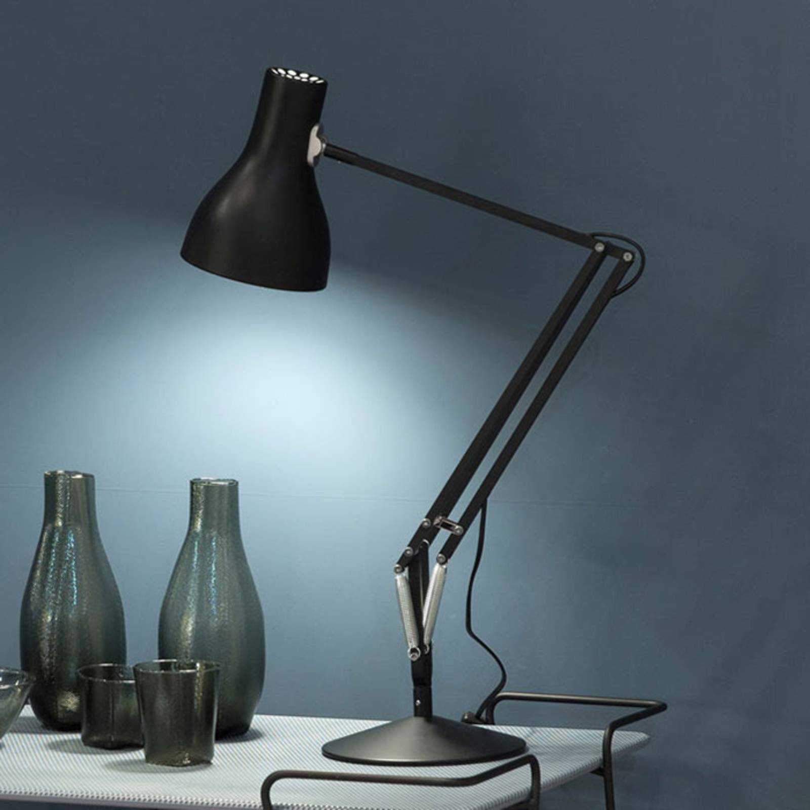 Anglepoise LED Schreibtischlampe Type 75, schwarz, für Arbeitszimmer / Büro, Aluminium, Industrielles Design, LED Tischlampe
