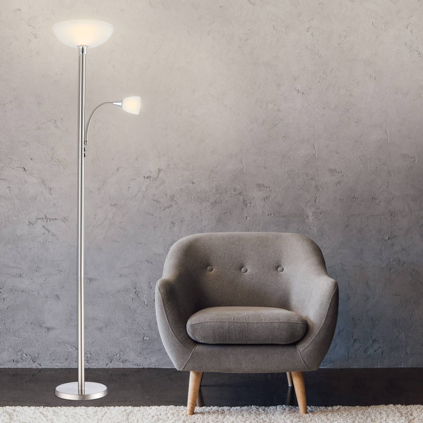 Globo Deckenfluter Blade, alu / grau / zink, für Wohn- / Esszimmer, Metall, Modern, Stehlampe