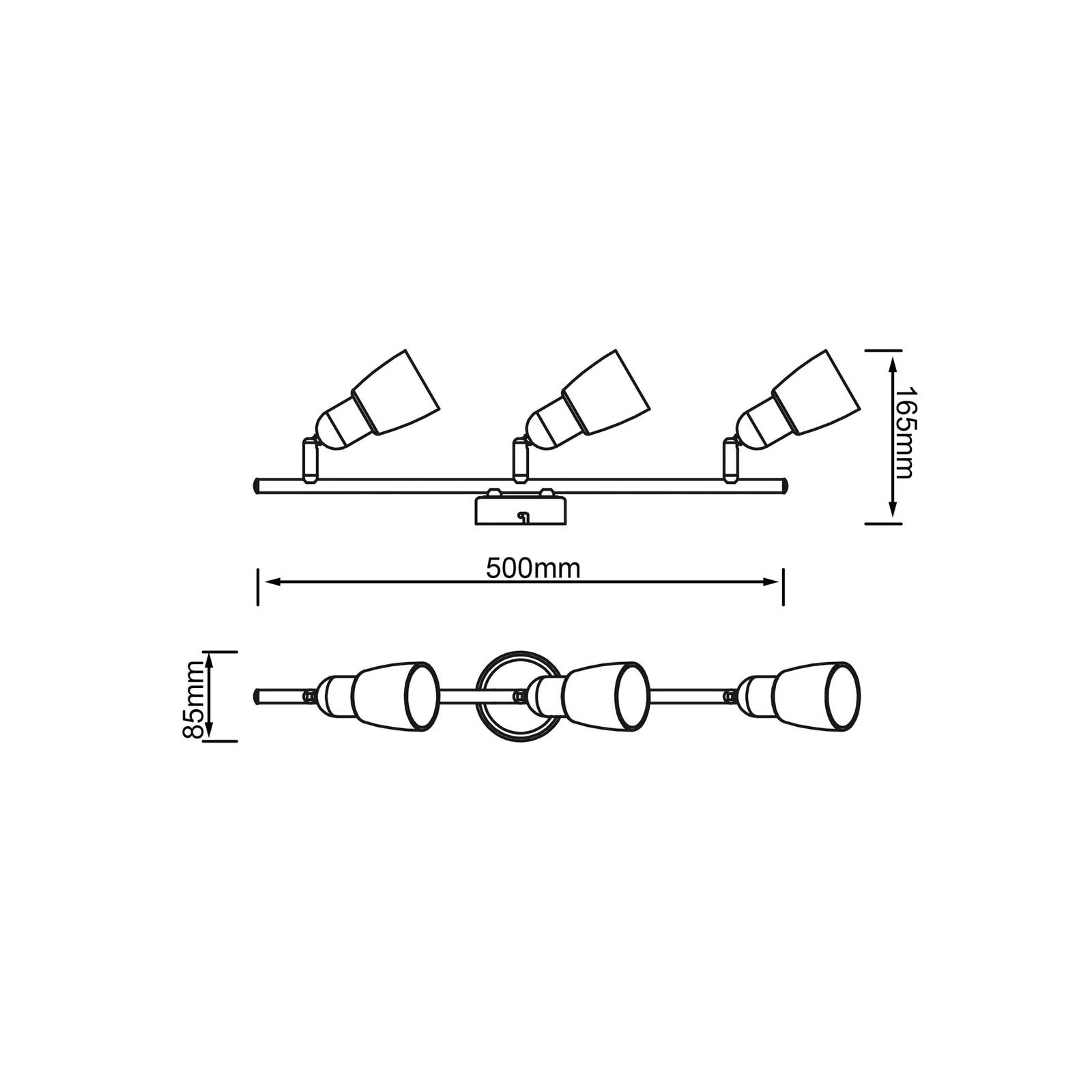 Brilliant Deckenstrahler Sofia, eisen/chrom/weiß, Länge 57 cm, 3-flg. dimmbar, alu / grau / zink, für Wohn- / Esszimmer, Metall, Modern, Strahler