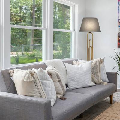Stehlampe Lazar Avonni, alu / grau / zink, für Wohn- / Esszimmer, Textil / Stoff / Seide, Stehlampe Image