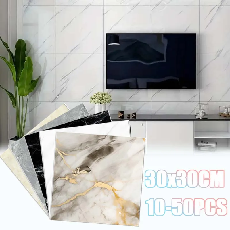 10/30/50PCS Simulierte Dicke Marmor Fliesen Wand Aufkleber PVC Wasserdicht Selbst-klebe Wohnzimmer wc Küche Hause Boden Aufkleber