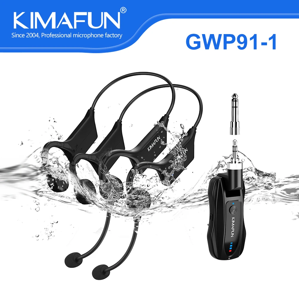 KIMAFUN Dual-Wireless-Headset-Mikrofon für 2 Personen, 6 Stunden Betriebszeit/165 Fuß Reichweite, Aerobic-Kopfmikrofon für Yoga-Tanzlehrer Image