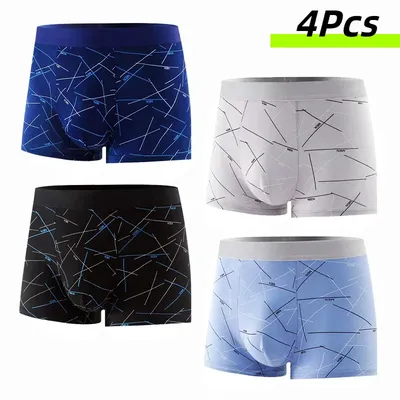 4-teilige Herrenunterwäsche, Shorts, bequeme, weiche, sexy Modedruck-Intim-Slips, sportliche und Image