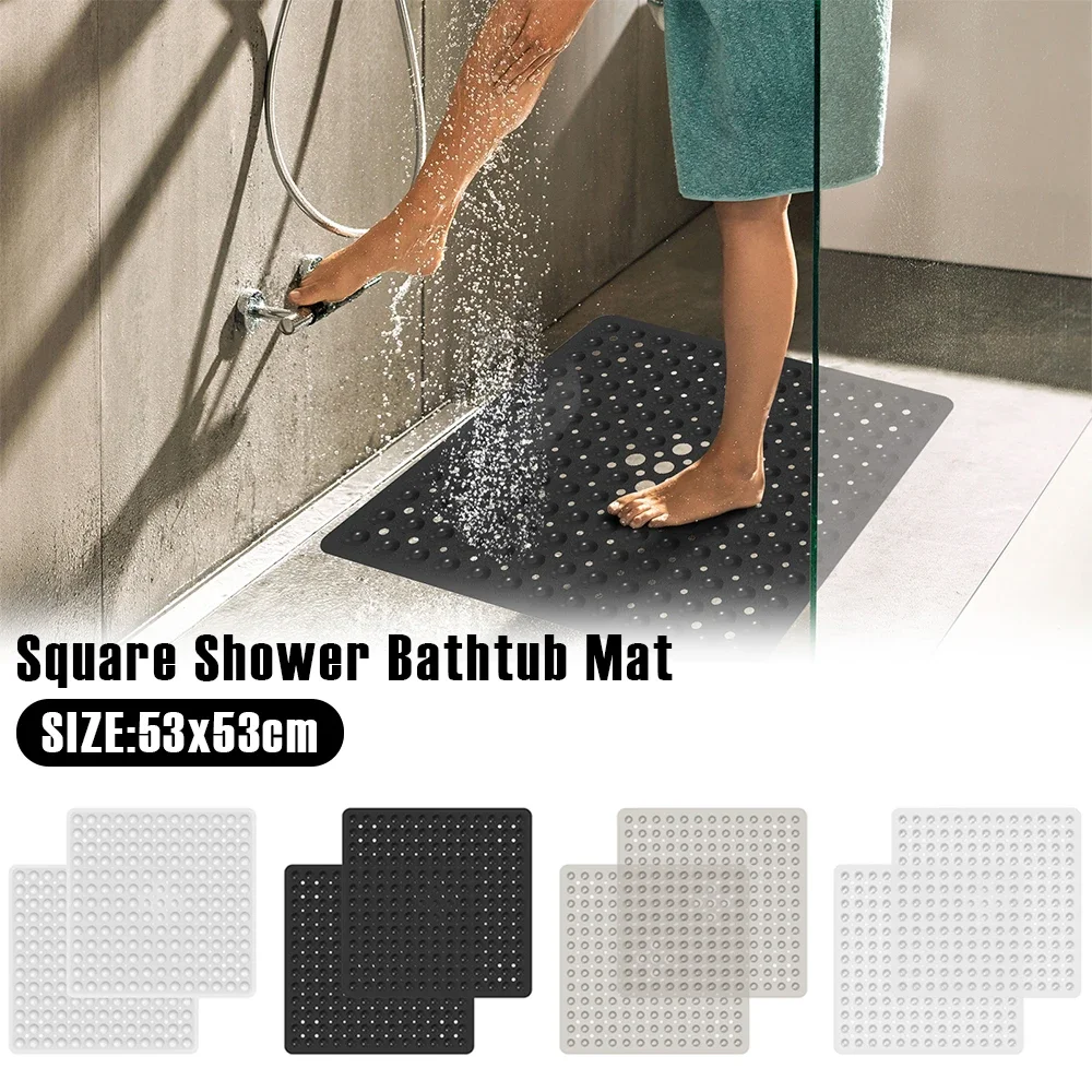 2 Stück quadratische Duschbadewannenmatte aus PVC, rutschfeste Badewannen- und Duschmatten mit Abflusslöchern, sichere, bequeme Duschkabinen-Bodenmatte