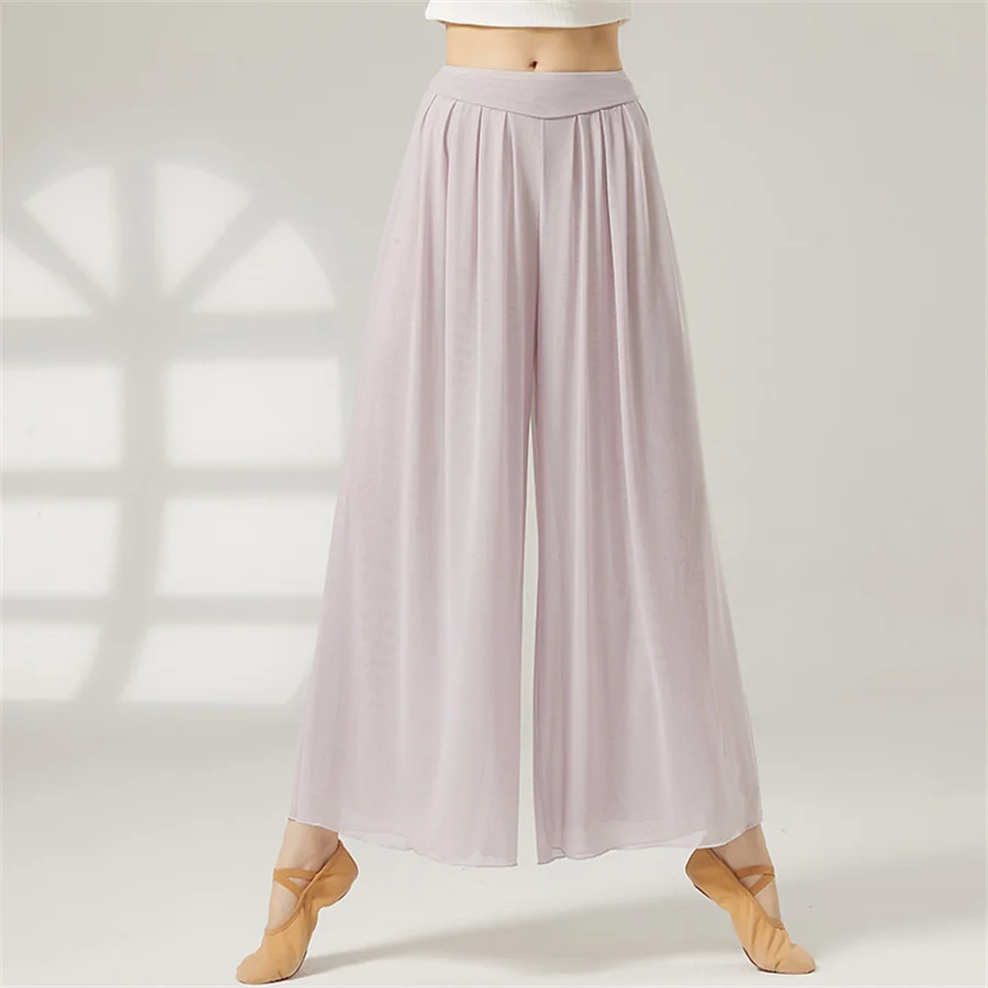 Pantaloni da danza moderna a gamba larga in rete da donna Balletto Danza lirica classica Pantaloni a vita alta Prestazioni di danza classica per adulti