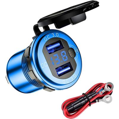 Wasserdichtes Motorrad-Auto-QC3.0-USB-Ladegerät, 12/24 V, Aluminiumlegierung, Dual-USB-Ladebuchse, Image
