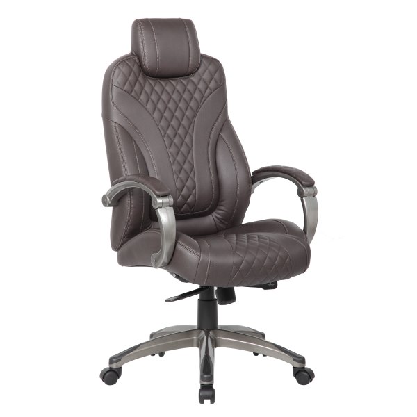 Boss Office Products Ergonomic Faux Leather High-Back Hinged Arm Executive Office Chair With Synchro-Tilt, Brown