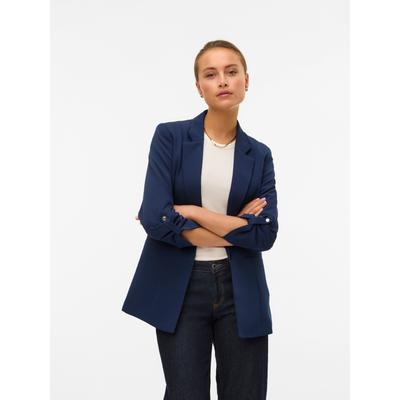 Kurzblazer VERO MODA "VMGLORIA 3/4 SLIM BLAZER NOOS", Damen, Gr. 36, navy blazer detail:silber button, Web, Obermaterial: 95% Polyester, 5% Elasthan, unifarben, modisch, regular fit normal, tiefer V-Ausschnitt, 3/4-Ärmel, Blazer Image