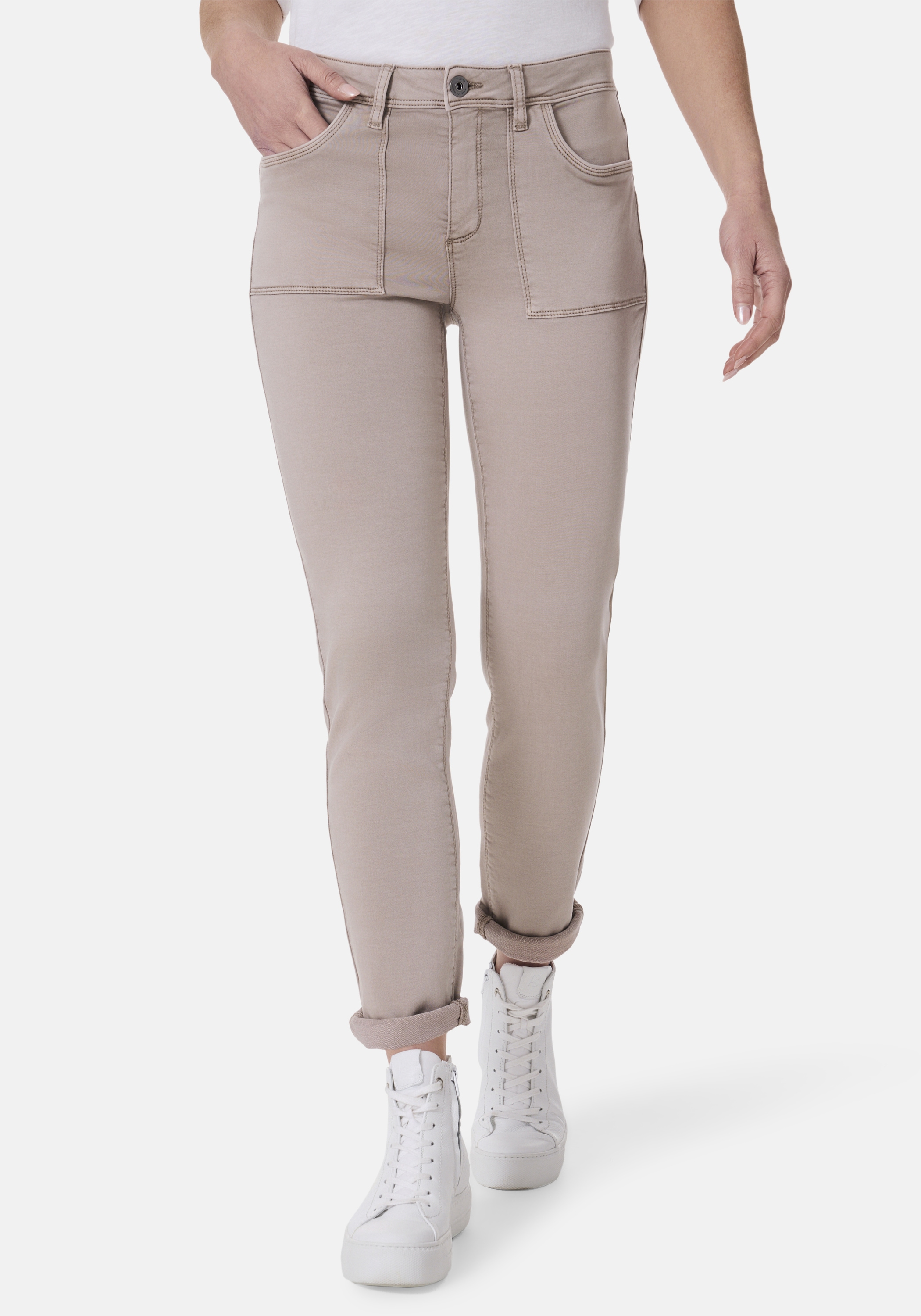 5-Pocket-Jeans STOOKER WOMEN "DAVOS Colour Jogg Edition", Damen, Gr. 40, Länge 30, beige (string), Denim/Jeans, 98% Baumwolle, 2% Elasthan, lässig geschnitten lang, Jeans 5-Pocket-Jeans, Boyfriendjeans Casual Clean Wash Denim Jeans für Damen