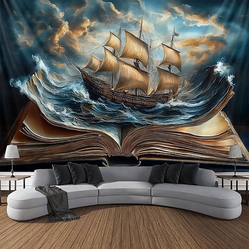 Magisches Buch Pirat Hängetapisserie Wandkunst Große Wandteppich Wandmalerei Dekor Fotohintergrund Decke Vorhang Wohn Schlafraum Dekoration Image