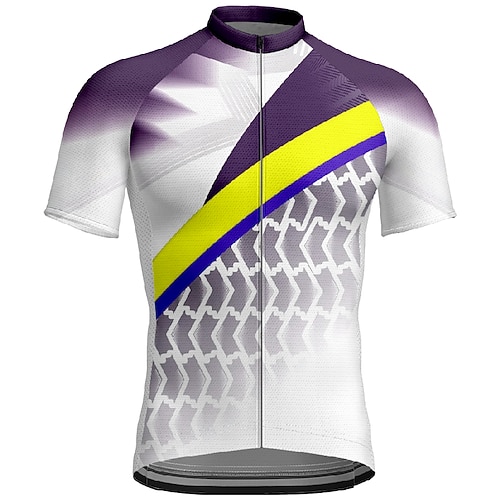 Herren Radtrikot Geometrisch Kurzarm Fahhrad T-Shirt Trikot mit 3 Gesäßtaschen Mountainbike MTB Schnelltrocknend Anatomisches Design Feuchtigkeitsableitend Atmungsaktiv Sport Waldgrün Gelb Blau Image