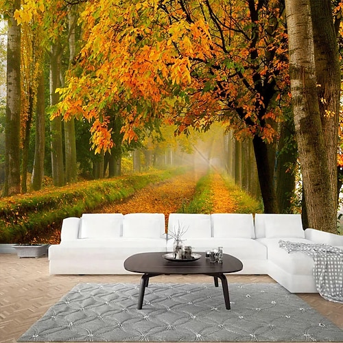 Herbstgelbe Waldlandschaft Wandteppich Wandbild Kunst großformatiger Wandteppich Wanddekoration Fotos Hintergrund Teppich Vorhänge Home Schlafzimmer Wohnzimmer Dekoration Image