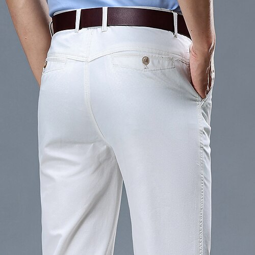 Herren Anzughosen Hose Hosen Chinesisch Chino Knopf Tasche Glatt Komfort Formal Arbeit Geschäft Modisch Klassicher Stil Schwarz Weiß Mikro-elastisch Image