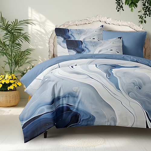 Marmor Druck Bettbezug Set in Vollgröße Bettsets Deckenbezug Weicher leichter Bettdeckenbezug mit 2 Kissenbezügen für Sommer Frühling Image