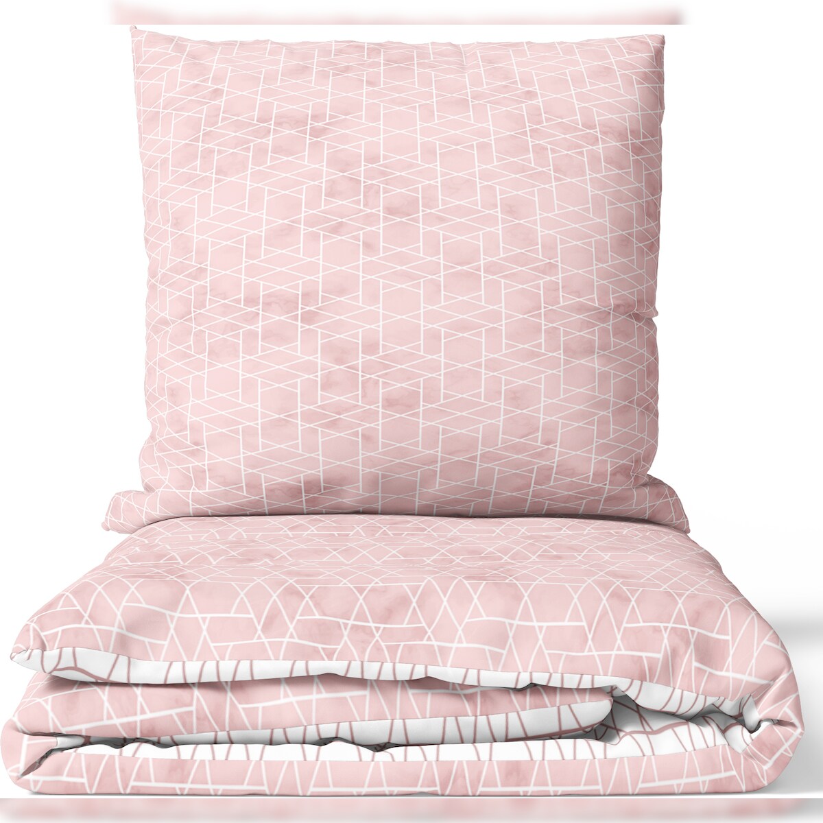 Leonado Vicenti Baumwolle Bettwäsche Set 155x200 cm Rosa Weiß Rauten Renforce Wendebettwäsche mit Reißverschluss 4 teilig Image