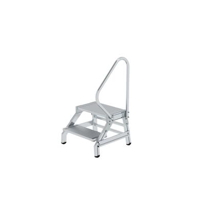 PROREGAL Montagetritt mit Handlauf | 2 Stufen | Aluminium geriffelt | Rutschfeste Kunststoffschuhe Image