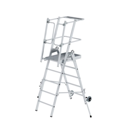 PROREGAL Plattformleiter FlexxStep | 5 Sprossen | inkl. beidseitigem Handlauf | Aluminium | Rutschsichere Leiterschuhe Image