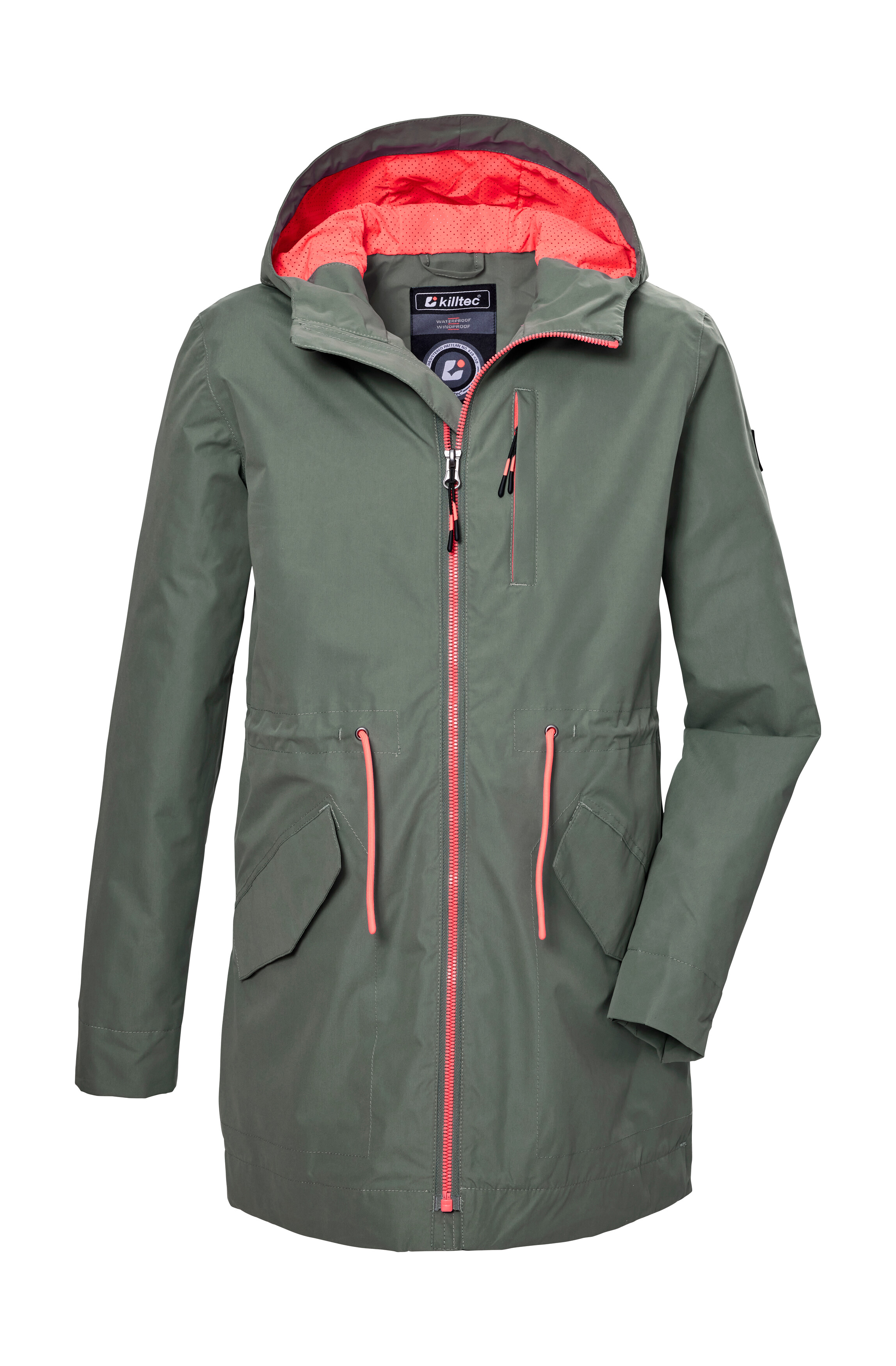 Parka KILLTEC "KOS 148 GRLS PRK", Kinder, Gr. 164, grün (olivgrün), Oberstoff: 100% Polyester, Futter: 100% Polyester, Sportlich, Jacken, Wind- und wasserdichter Parka, reflektierend, PFAS-frei imprägniert Image